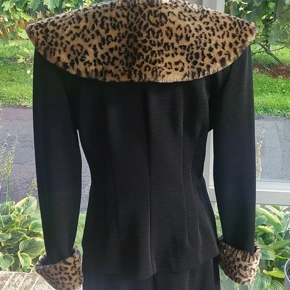 Cache Leopard & black skirt & jacket two-piece suit union made vintage size Med - Picture 3 of 16